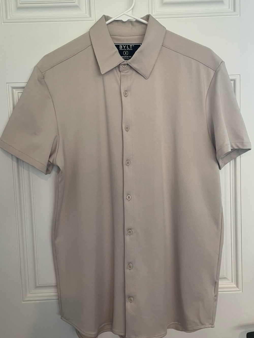 BYLT Basics Men's Short-Sleeve Button-Down Shirt in Light Taupe